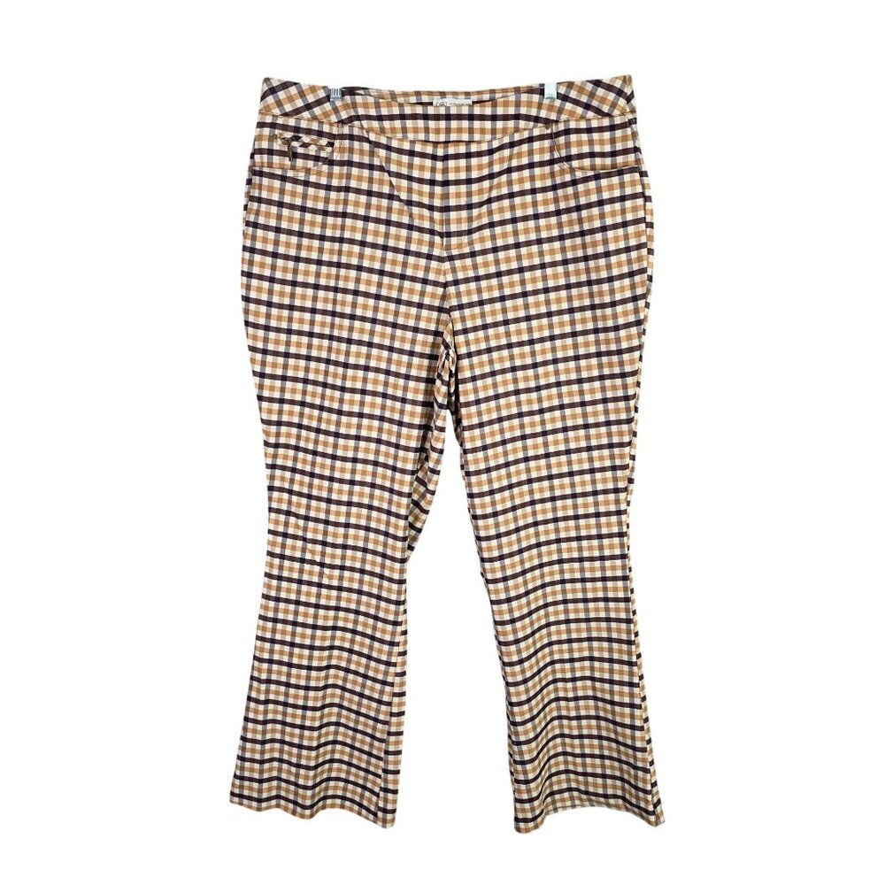 Womens Cato Brown & Beige Plaid Bootcut Pants Rayon Blend Stretch Size 20W